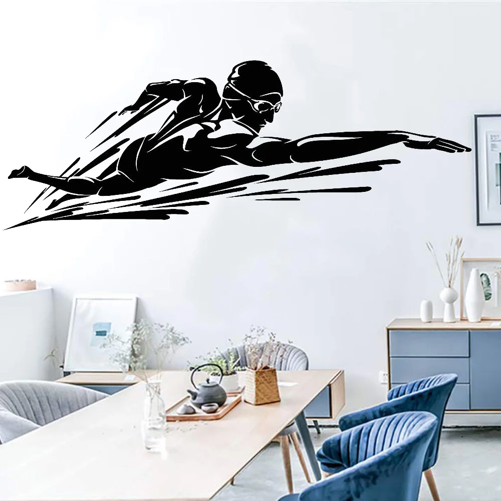 Swimmer Vinyl Wall Decal Bathroom Ornament Swimming Pool Water Sports Waterproof Wall Stickers School Gymnasium Art Decor Z117