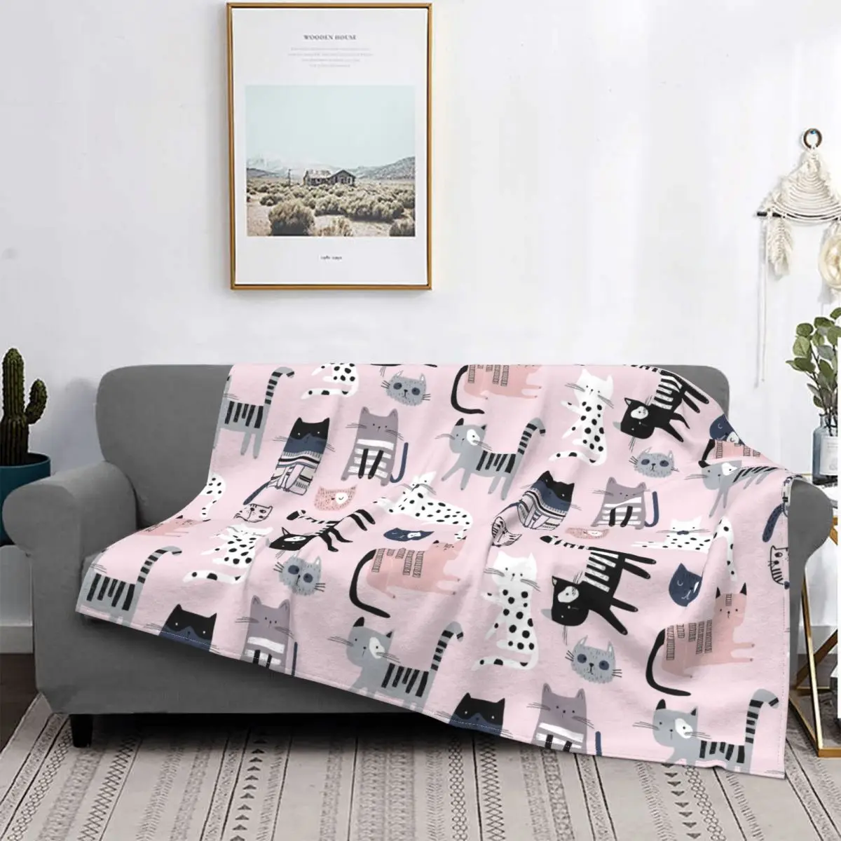 

With Cute Colorful Kittens Blankets Fleece Decoration Ultra-Soft Throw Blankets for Bedding Bedroom Plush Thin Quilt