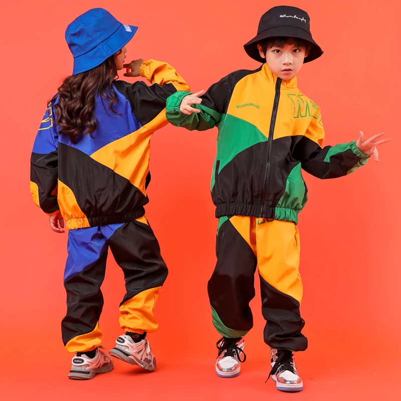 Kid Cool Hip Hop Clothing Pockets High Neck Jacket Top Coat Running Casual Jogger Pants Girls Boys Jazz Dance Costume Clothes