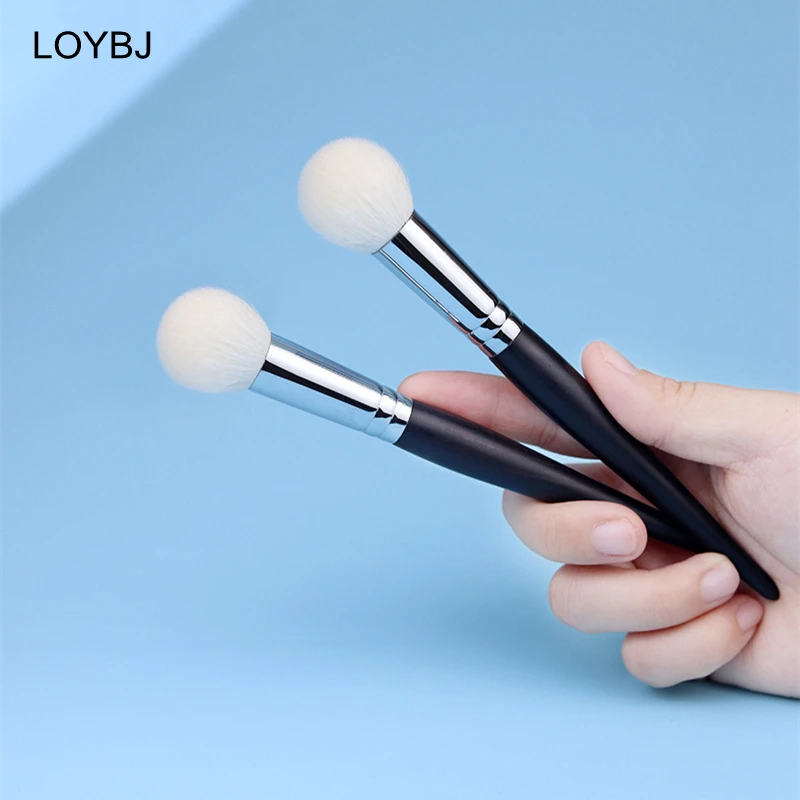 LOYBJ 1pcs Goat Hair Blush Brush Stippling Makeup Brush Cosmetic Powder Natural Blooming Blusher Highlighter Contour Brushes