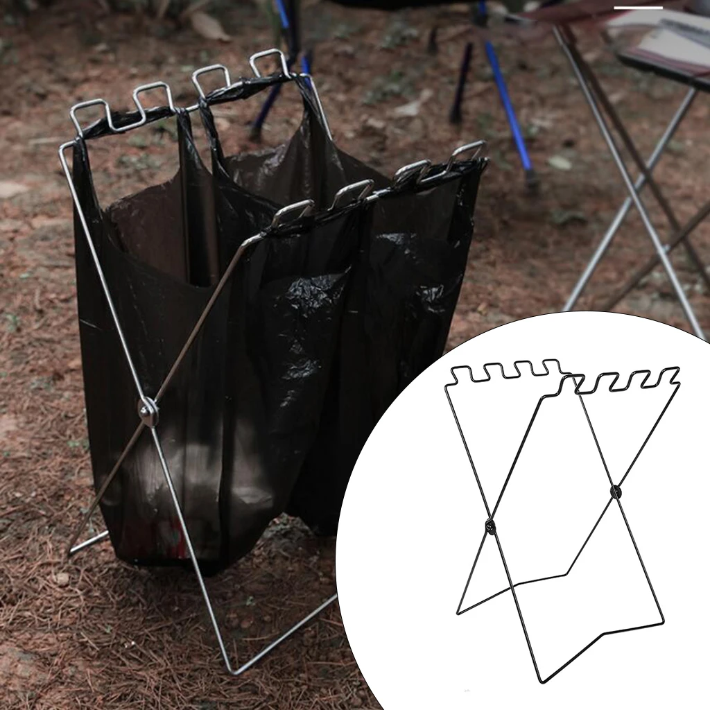 Foldable Trash Bag Holder Stand Camping Portable Waste Sorting Bin Rack Garbage Hanging Rack Storage Bathroom