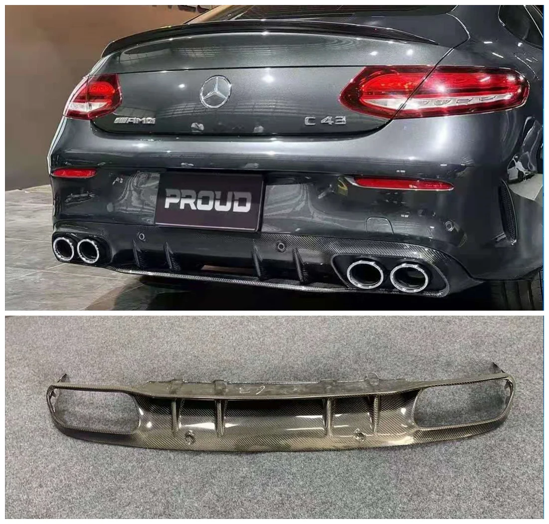 Carbon Fiber Rear Diffuser Bumper Lip Spoiler For Mercedes Benz C Class W205 Coupe 2 DOOR C43 AMG 2015 - 2020