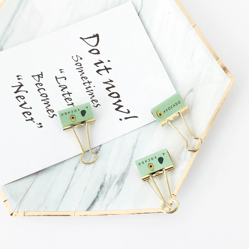 TUTU 6pcs /box Fashion Gold Avocado Season Fruit Binder Clip  Metal Binder Clips Photos Tickets Notes Letter Paper Clip H0327