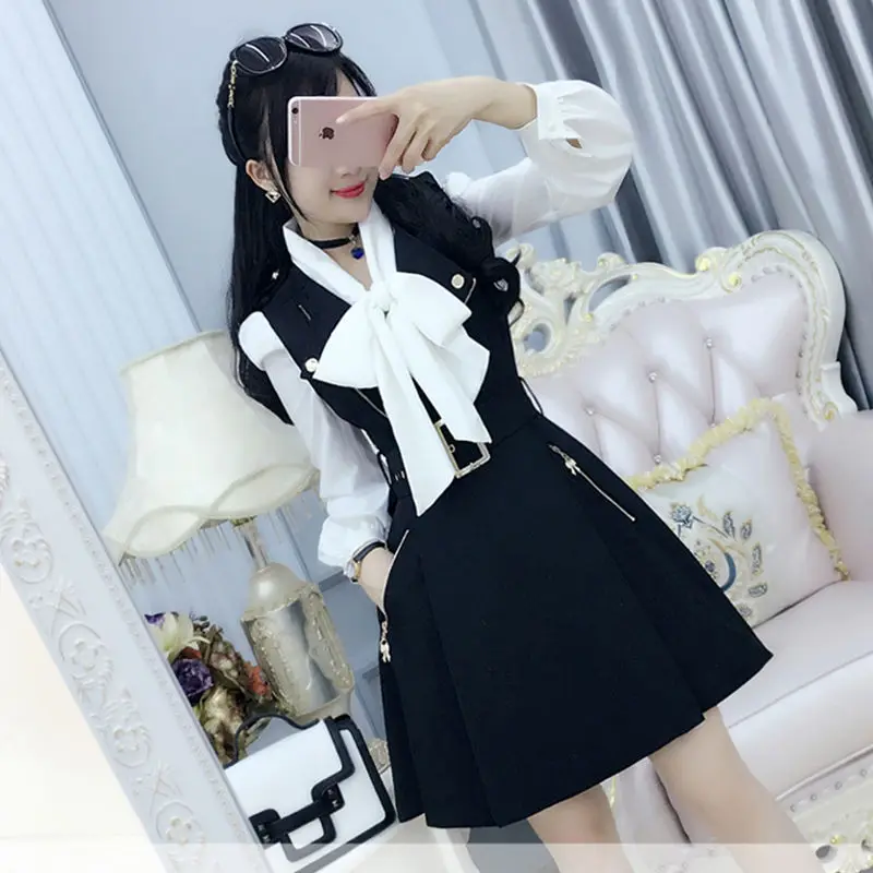 Black Zipper Slim British Vest Skirt Female Student 2024 Summer And Autumn British Temperament Dress