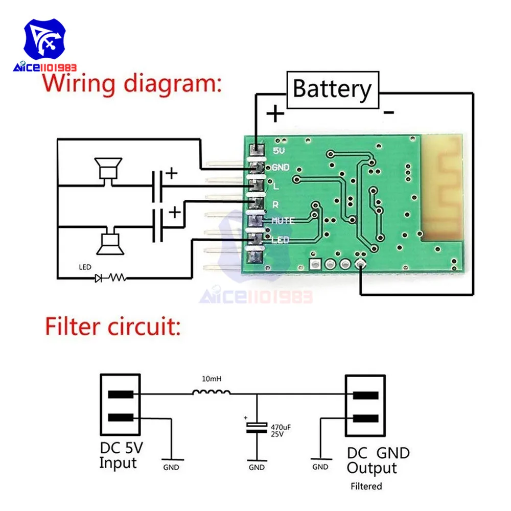 diymore Bluetooth 4.2 Receiver Audio Stereo Module 3.7V/5V Mono 7PIN Output Speaker Amplifier Board with Capacitor Resistor