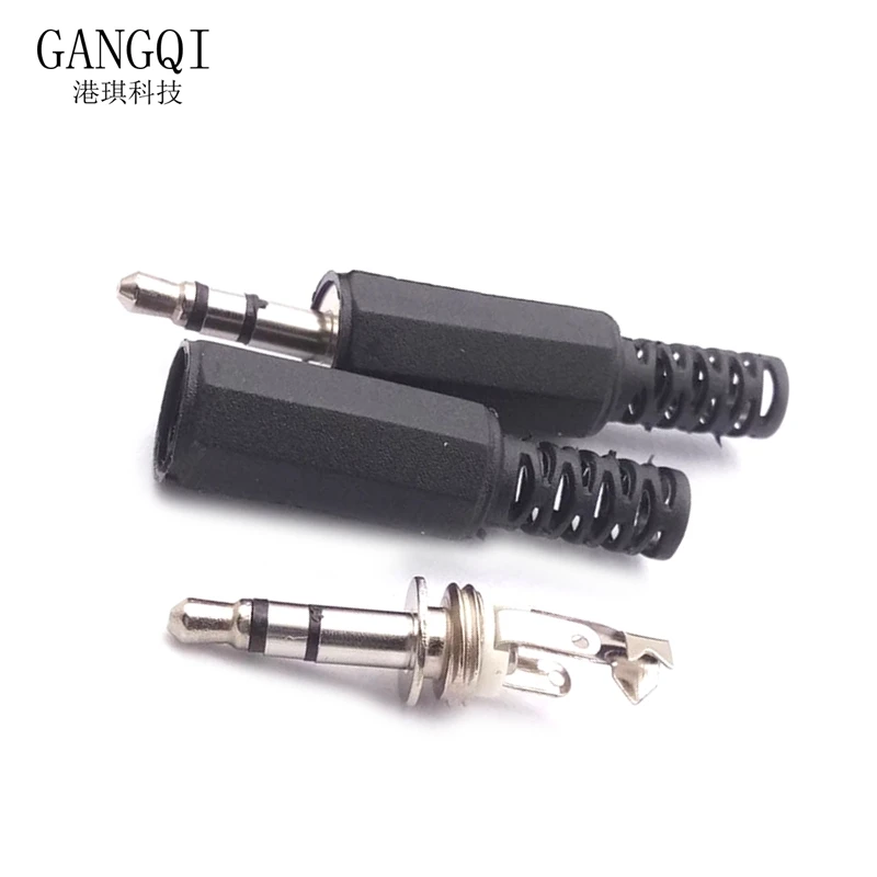 10PCS/Lot 3.5mm HeadPhone Connector Male Stereo Audio Plug 3.5 mm With Black Plastic Housing Audio Jack Plug