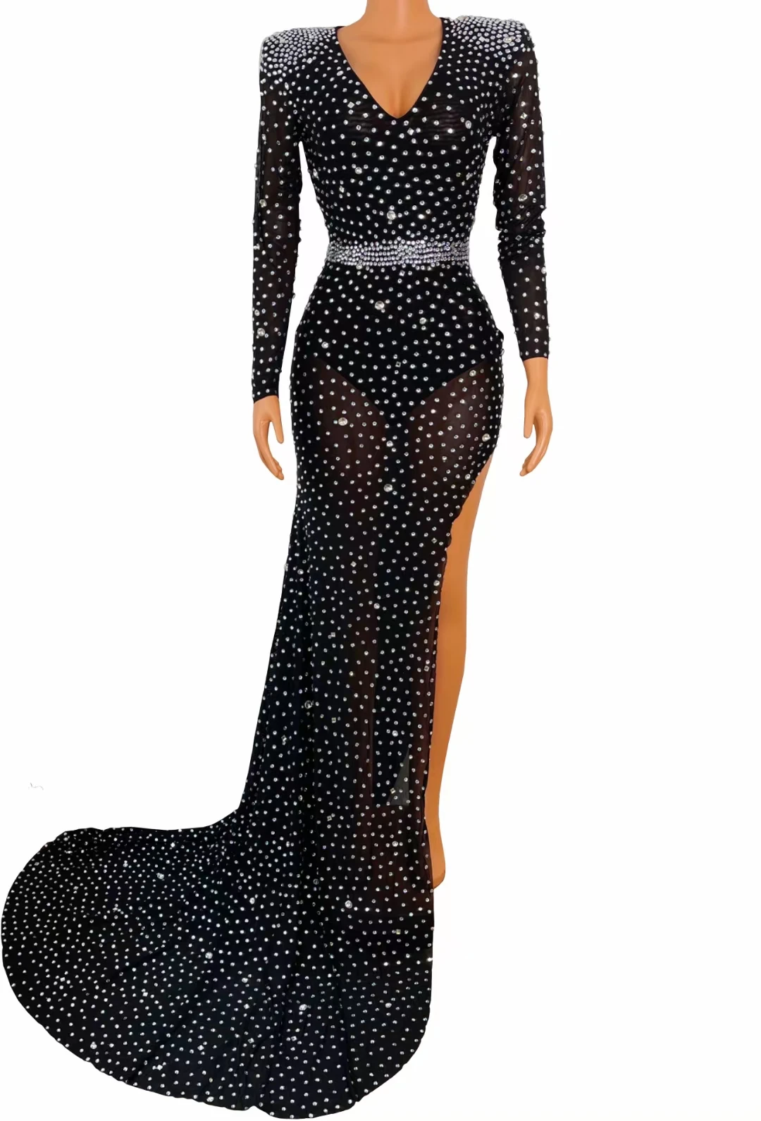 

Sparkly Rhinestone Sexy Chic Evening Dress Party Celebrate Birthday Long Train Dress for Women Nightclub Dinners Prom Ball Dress