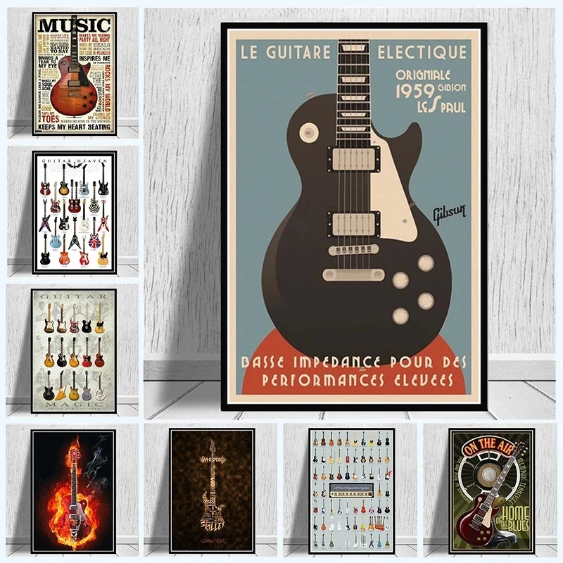 Colección de instrumentos de guitarra de notación, pintura en lienzo con cita musical, póster impreso, arte de pared, imagen para sala de estar, decoración de Bar y Club en casa