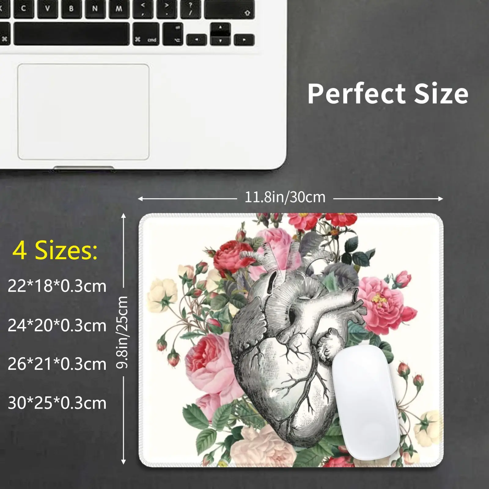 Roses For Her Heart Mouse Pad DIY Print Roses Heart Love Anatomical Beautiful Floral Anatomy Anatomical