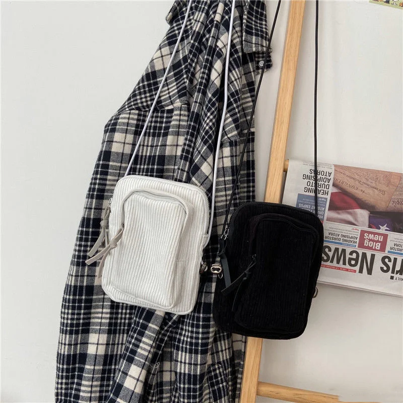 Torebki Crossbody kobiety Mini Flap sztruks zamek błyskawiczny Harajuku telefon torebka studenci codzienna torba na ramię Chic koreański Ins