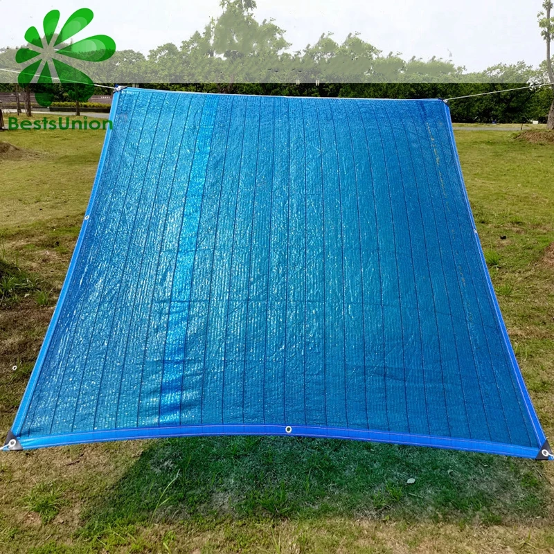 Blue PE Sun Shelter Roof Cooling Shading Net Courtyard Swimming Pool Sun Shade Sail Outdoor Garden Net Free Rope