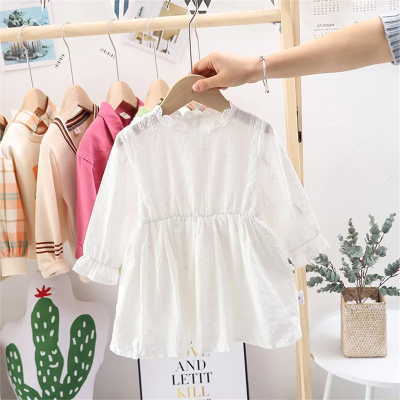 1-6T White Lace Dress For Girls Toddler Kid Baby Girl Clothes Long Sleeve High waist Sundress Cute Sweet Party Princess Dress