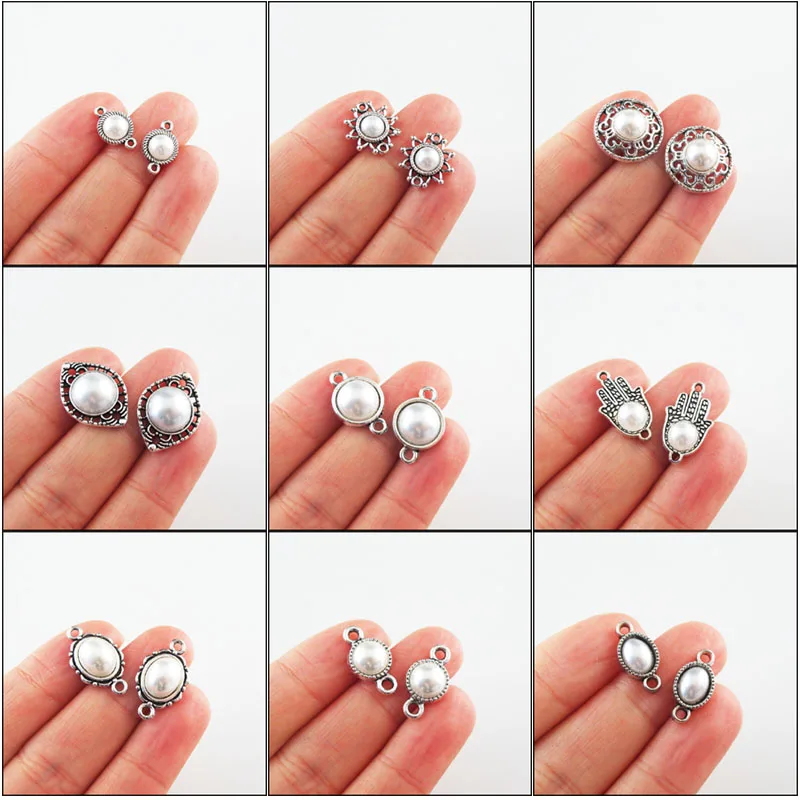 Fashion New Palm Eye SunFlowerKnot Oval Charms White Plastic Pendants Connectors Tibetan Silver Plated