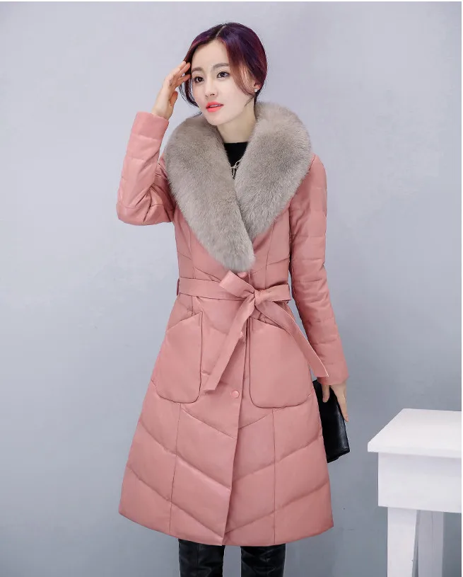 PU 2021 Warm Female Leather Jacket Faux Sheepskin Coat Casaco Feminino Inverno Pink Red Plus Size 4XL Winter Jacket Women