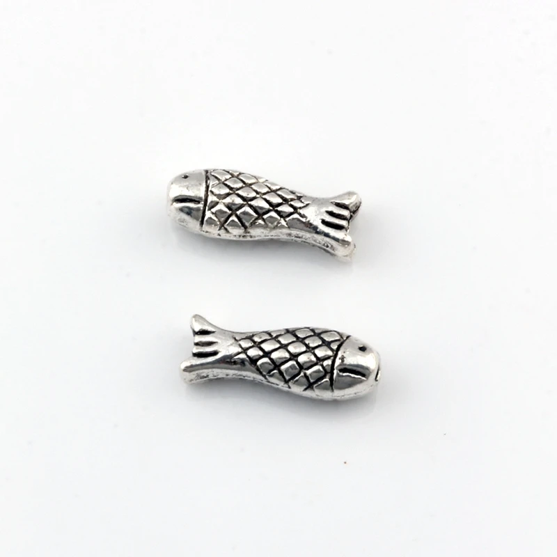 200pcs Tibetan Silver Cute Fish Animal Spacers Beads Strand Bracelets Jewelry Findings Zinc Alloy Metal Beads 5.5x15mm D-56