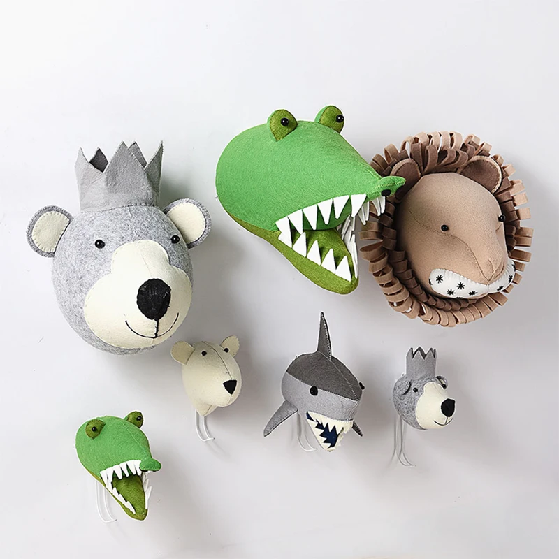 INS Hook Up 3D Animal Head Wall Mount Hook Up Decor Children Stuffed Toys Kids Room Wall Christmas Nursery Home Decoration