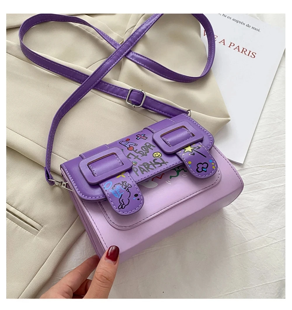 Women\'s Shoulder Bag Graffiti Small Square Bags Fashion All-Match Crossbody Cambridge Bags Ladies Wallets Daily Outing Bags