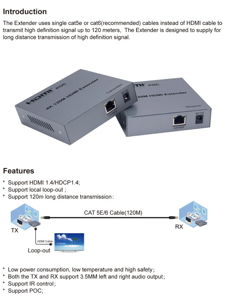 Poc-extensor de cabo de rede 4k hdmi, 120m sobre rj45, ethernet, cat6, cat 6, 6a, transmissor e receptor