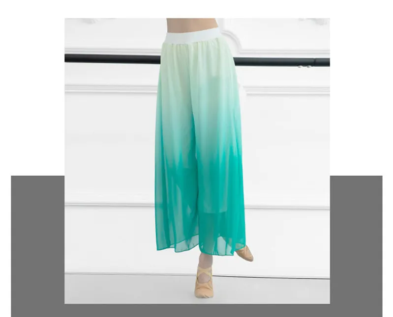 Pantalón de baile moderno para mujer, pantalones de baile de pierna ancha, ropa de práctica de 2 colores, pantalones sueltos de bailarina, gasa de doble capa