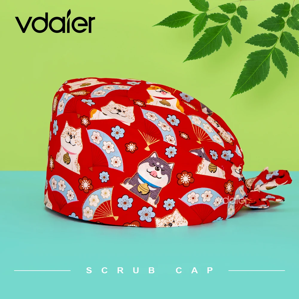 

Unisex Cute Printing Pet Nursing Accessories Health Caring Hats Scrubs Work Hats Beauty Salon Work Cap Cotton Elastic Scrubs Cap