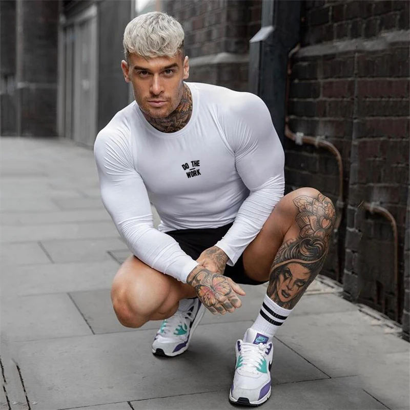 

New Workout Fitness Men's Long Sleeve T-shirt Breathable Casual Bodybuilding Autumn and Winter Fashion Trend Slim Sports T Shirt