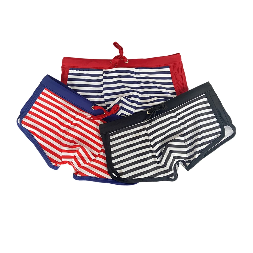 Summer Mens Striped Swimming Trunks Sexy Side Split Bathing Suit Sport Beach Surfing Swimwear Male Quick Dry Pouch Boxer Shorts image 6
