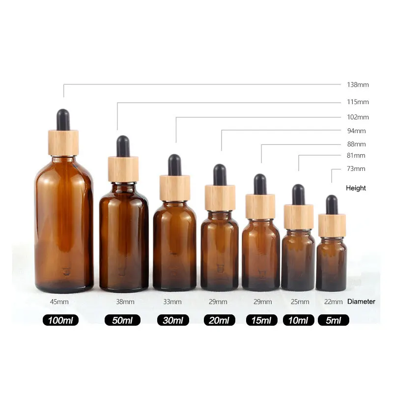 

10ml 15ml 30ml bamboo cap glass bottle dropper eco-friendly lid essential basic massage oil pipette refillable bottle container