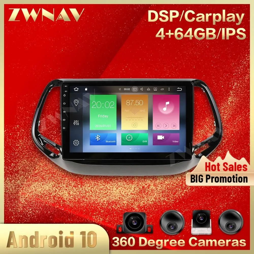 360Cameras IPS Screen For JEEP Commander 2016 2017 2018 2019 Android 13.0 Multimedia Player Car Audio Radio Navigation Recorder