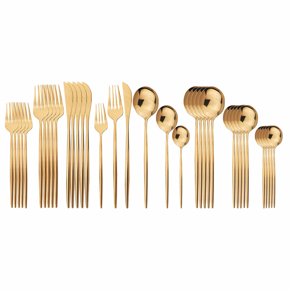 30Pcs Rose Gold Dinnerware Cutlery Set Mirror Flatware Set Stainless Steel  Kitchen Knife Spoon Tableware Western Set