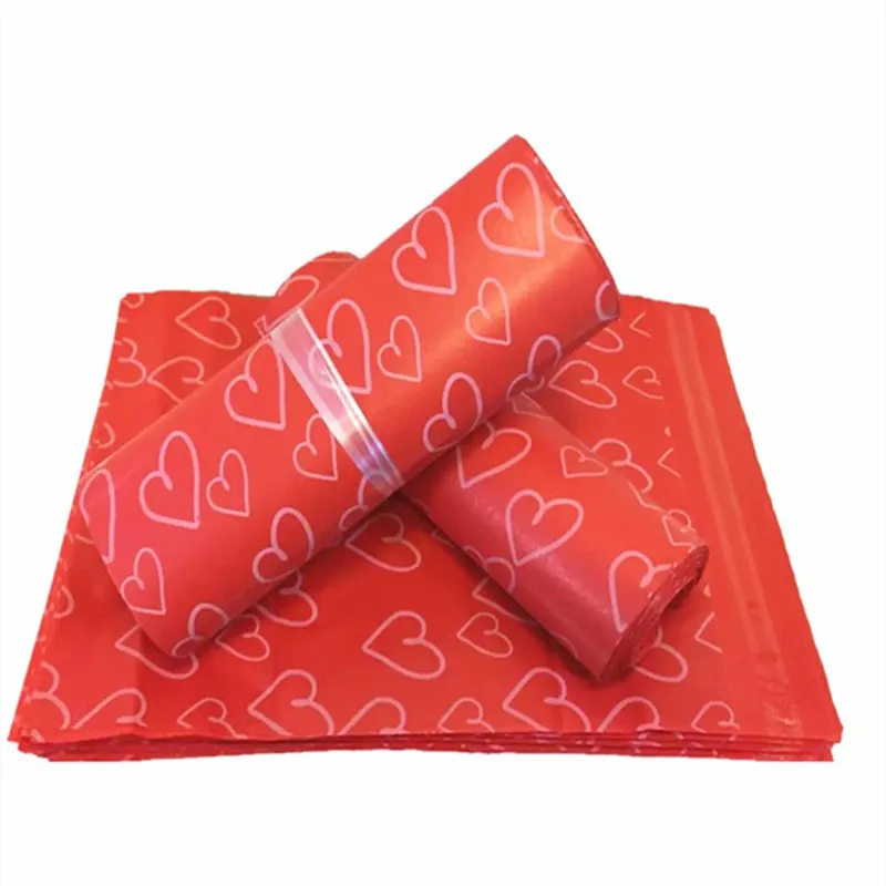 100Pcs/Lot larg Courier Bags Frosted Pink Heart Pattern Self-Seal Adhesive Bag Matte Material Envelope Mailer Postal Mailing Bag