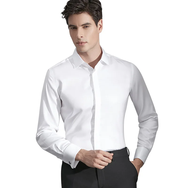 

New French shirt men's long sleeve slim fit no iron shirt wedding dress shirt solid color