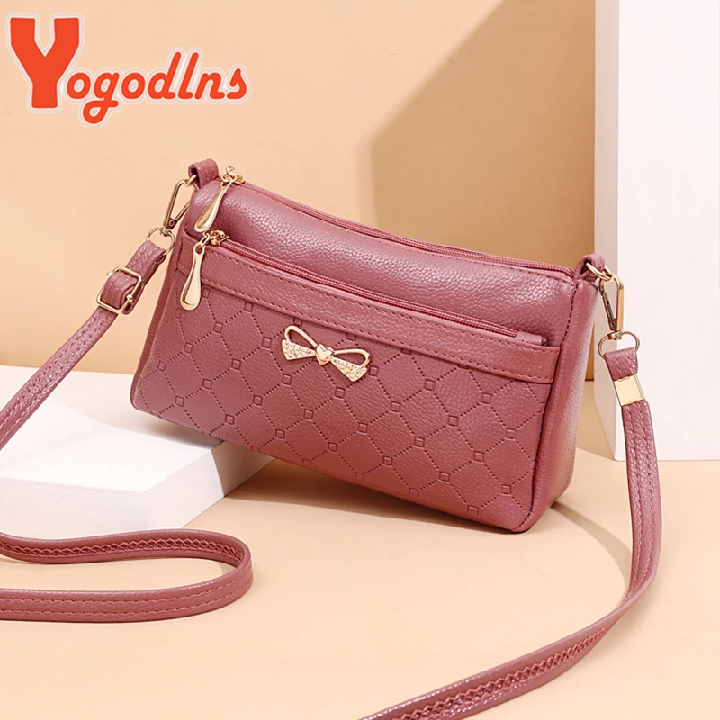 Yogodlns Elegant Crossbody Bag For Women PU Leather Shoulder Bag Metal Bowknot Messenger Bag Lady Shopping Handbag Mommy Wallet