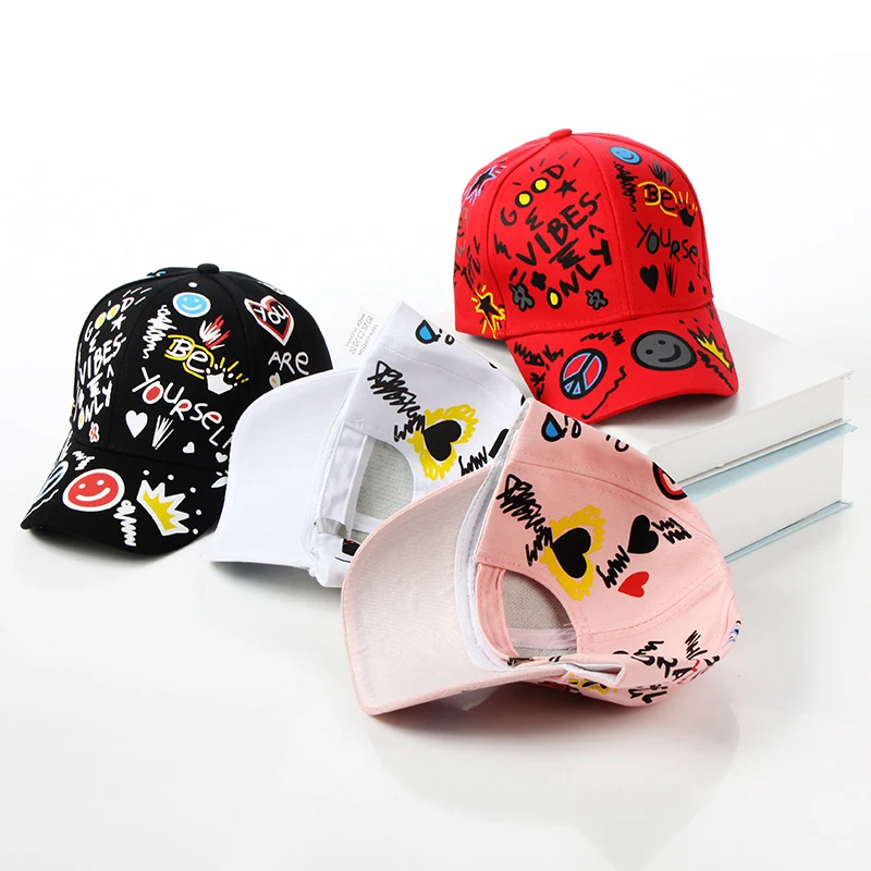 Fashion cotton Graffiti boy girl Baseball caps Children Printed snapback hat Kids Popular hip hop hat Cap hot sell