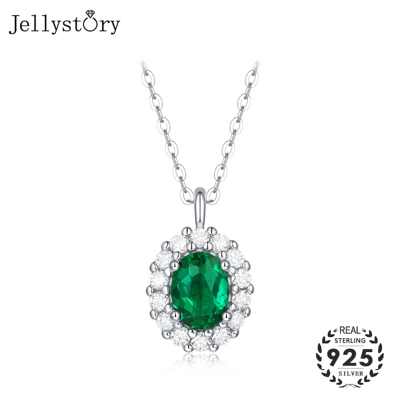 

Jellystory 100% real s925 sterling silver 6*8mm 1.5 carat oval emerald gemstone pendant necklace jewelry for female wedding gift