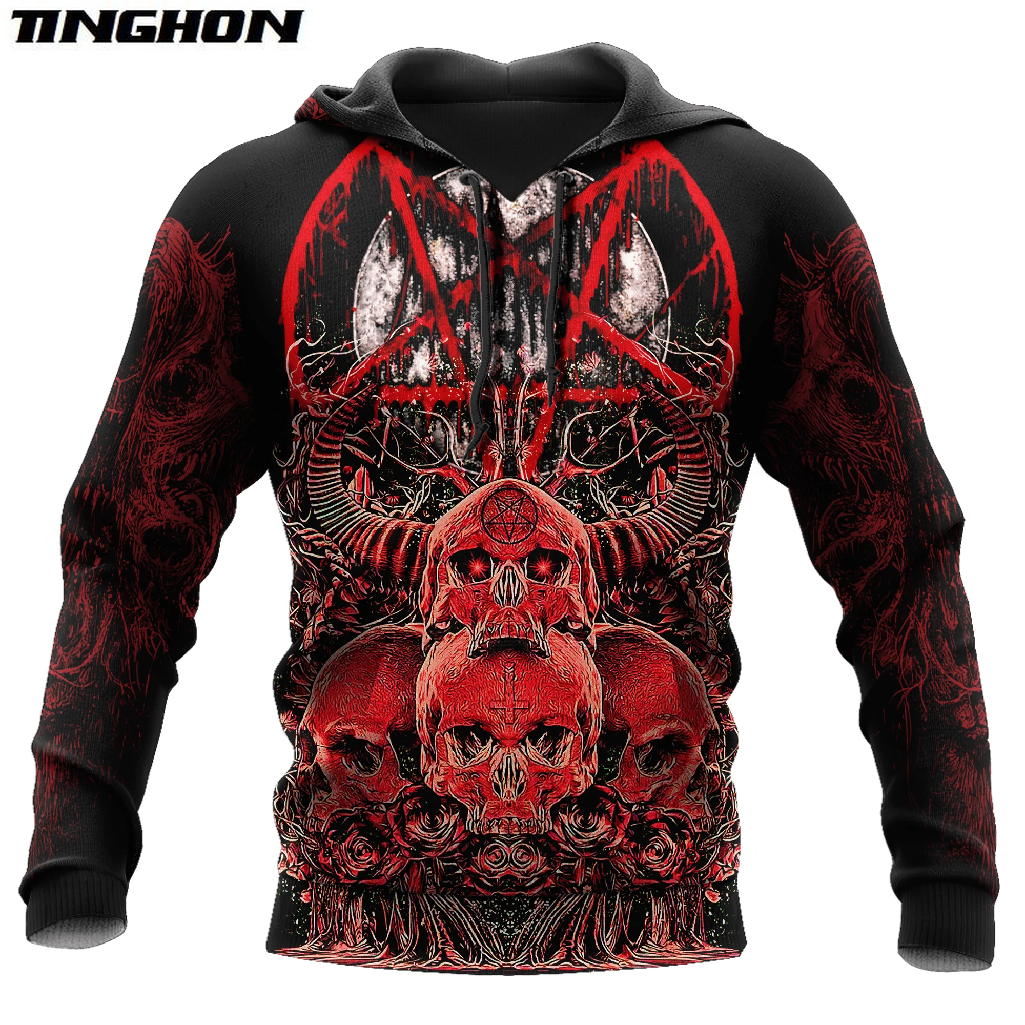 

Satanic Skull Red Tattoo 3D All Over Printed Mens hoodies and Sweatshirt Autumn Unisex zipper Hoodie Casual Sportswear XY130