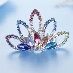 Fashion Rhinestone Princess Crown Hair Comb Mini Cute Tiaras Multicolor Headwear Girls Kids Hair Jewelry Birthday Party Gift