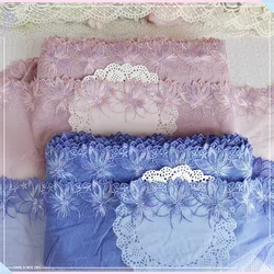2Yards /15cm wide Blue Light Pink Soft Mesh Embroidery Lace Trimmings Dress Accessories Lace Fabric Sewing Crafts Doll Material