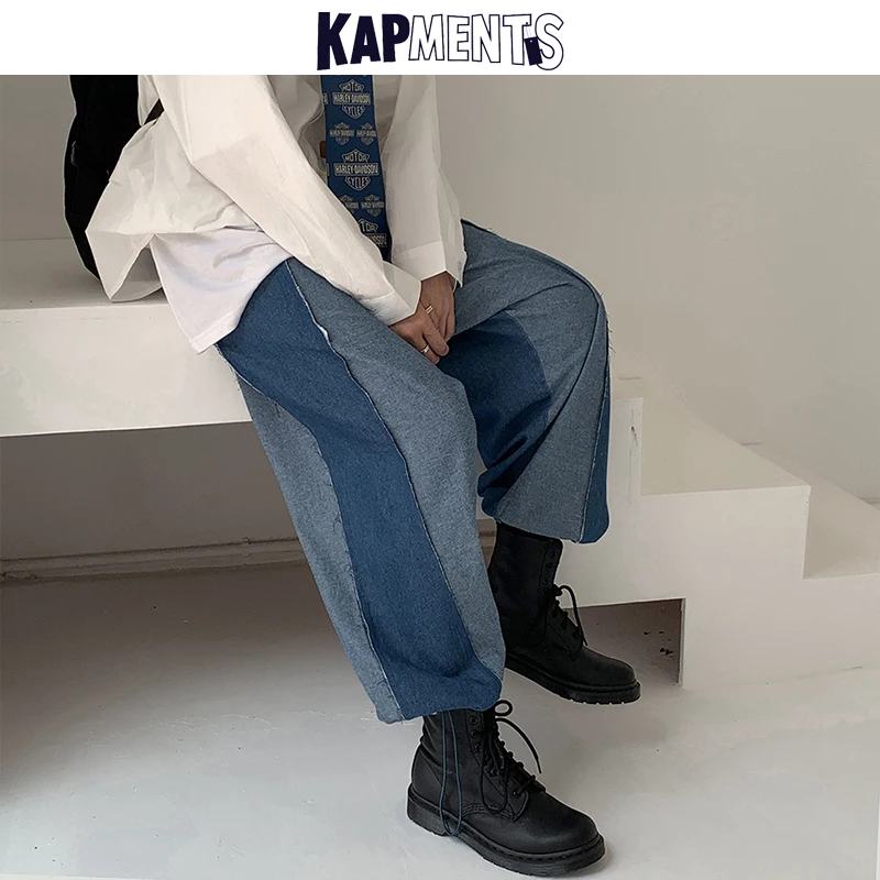 KAPMENTS Casual Men Kpop Patchwork Baggy Jeans 2023 Mens Streetwear Hip Hop Wide Leg Denim Pants Male High Waist Loose Trousers