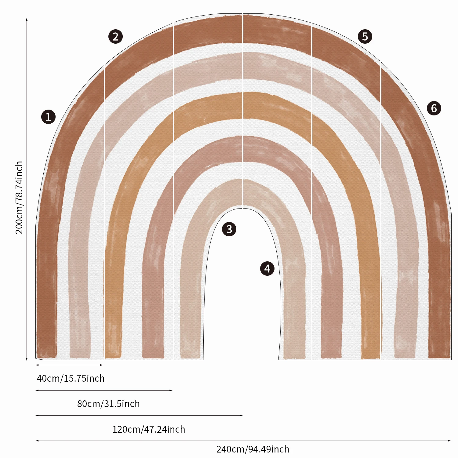 Imagem -06 - Boho Aquarela Arco-íris Grande Adesivo de Parede para o Quarto do Bebê Crianças Criativo Arco-íris Mural Auto-adesivo Tecido Nórdico Decoração de Casa