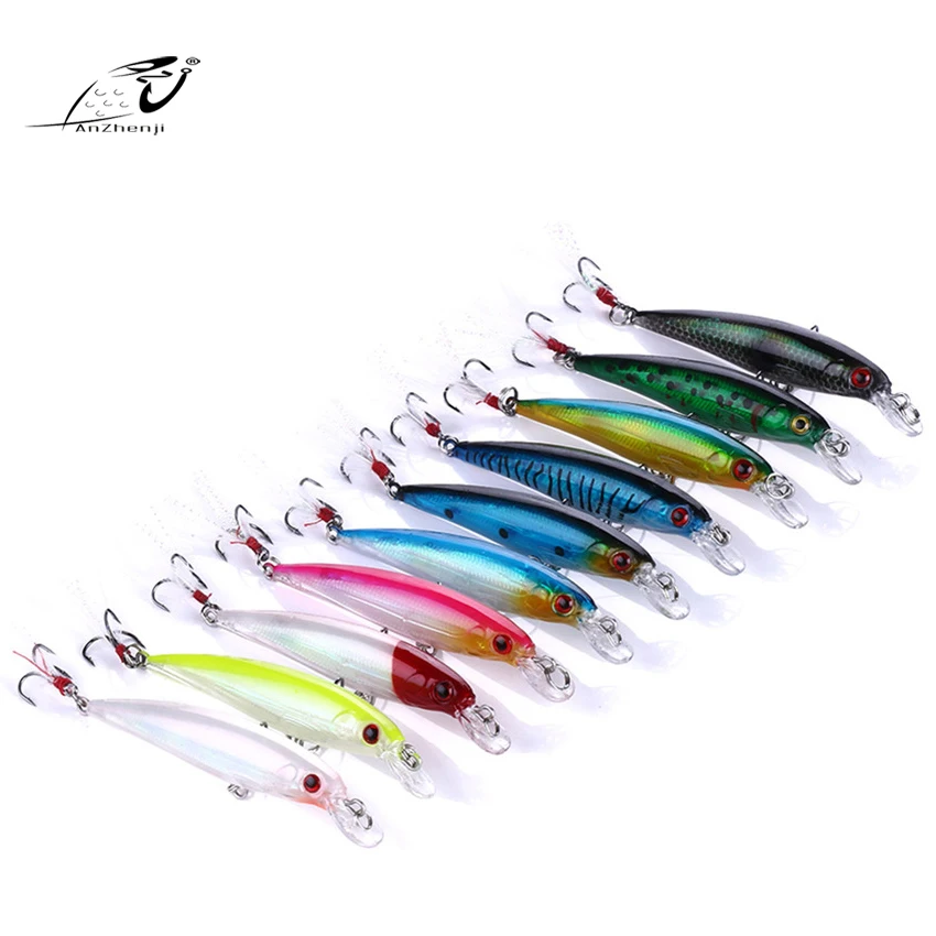 ANZHENJI 9cm/8g Fishing Lure MINNOW Lifelike Hook 10 Color Ray Fish Bait Fishing Tackle Hooks