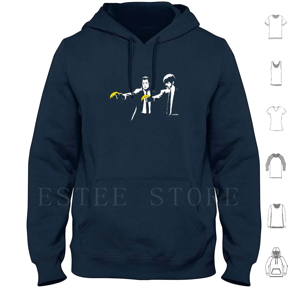 Banksy Graffiti Pulp Fiction Parody With Bananas On Black Background With Grunge Texture Hd High Quality Online Store T Shirt