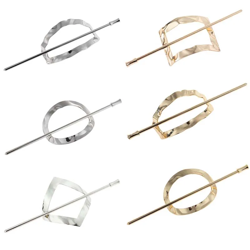 Jepit Rambut Logam Antik Stik Rambut Geometris Klip Rambut Dapat Dilepas Hiasan Kepala Segitiga Persegi Aksesori Rambut Mode Korea