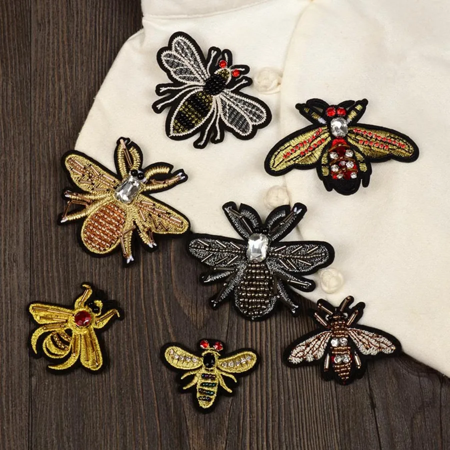 AHYONNIEX Brand 1PC Bees Rhinestones Beads Patches Sew On Handmade Stickers Applique For Clothes Shoes Bags DIY