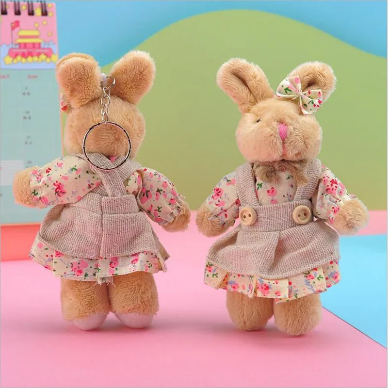 2 Stuks Pastoraal Paar Bunny Pluche Hanger Gevulde Konijn Kinderspeelgoed Pop Nieuwe Verjaardag Knuffel Speelgoed Meisje Cadeau 12Cm