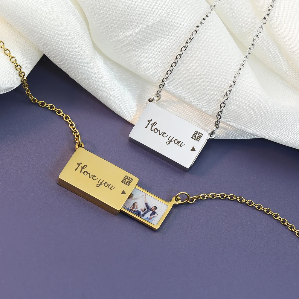 MaiLun Benutzerdefinierte Foto Nachricht Umschlag Halskette Edelstahl Umschlag Anhänger Halskette Schmuck Geschenk für Freundin – Detail 5