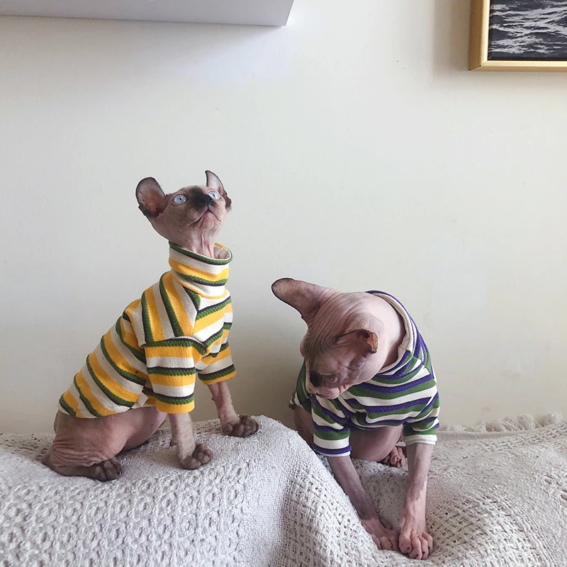 Pet Winter Clothes for Cats and Dogs, Warm Cotton Clothes, Sphinx Stripe Clothes, Small Puppy Clothes