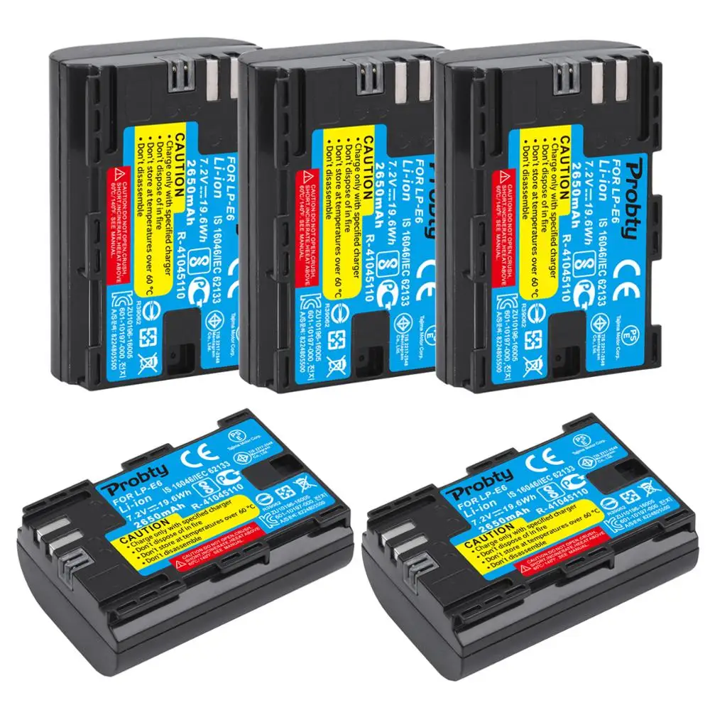 For canon 2650mAh 5pcs LP-E6 LP E6  LPE6 Camera Batteries For Canon 60D, 70D, 80D, 5DS R, 5D Mark II III IV, 6D, 7D, C700, XC15