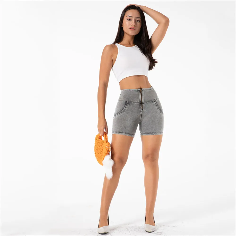 Shascullfites Shaping Shorts Sports Women's High Waisted Denim Faded Grey Skinny Push-Up Jean Shorts