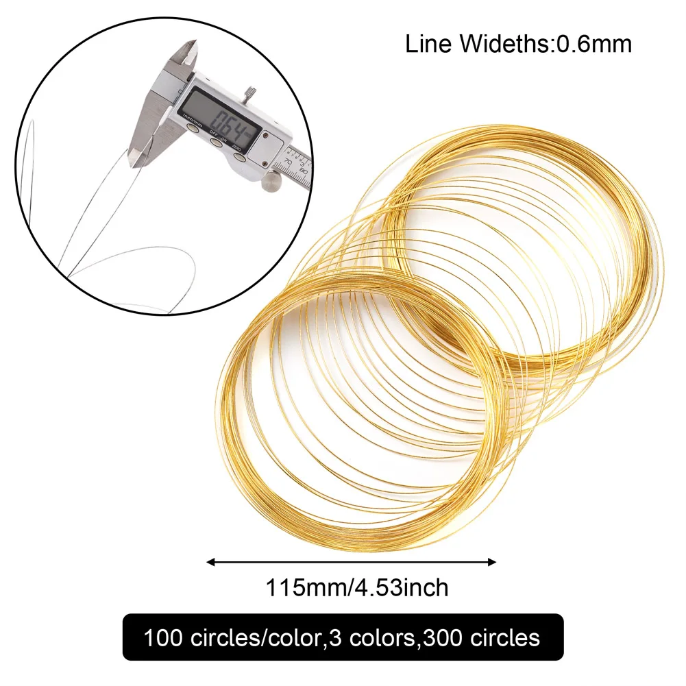 300 دوائر/مجموعة 0.6 مللي متر سلك الذاكرة من الفولاذ الكربوني لسوار قلادة مجوهرات إكسسوارات ذاتية الصنع 3 ألوان سلك الديكور بالجملة