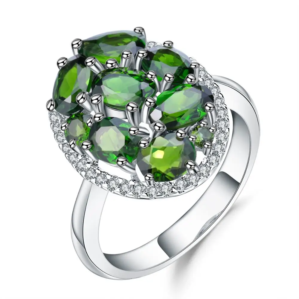 

GEM'S BALLET 3.43Ct Natural Chrome Diopside Cocktail Rings Genuine 925 Sterling Silver Oval Gemstone Ring Fine Jewelry for Women